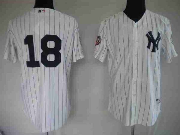 Yankees #18 Johnny Damon Stitched White MLB Jersey - Click Image to Close